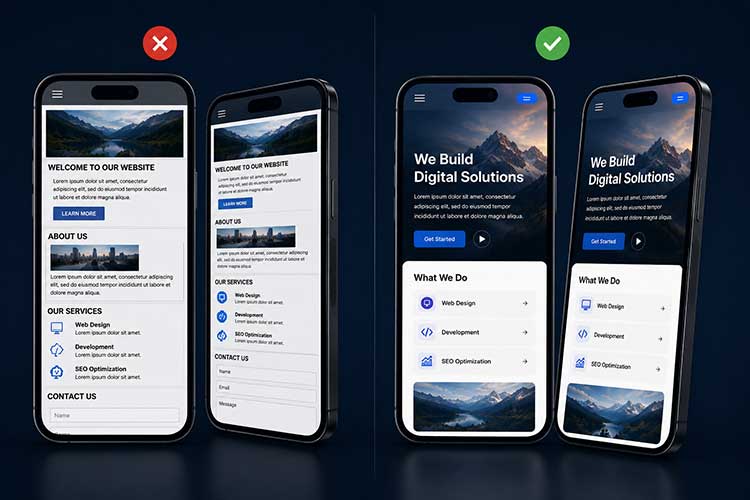 Desktop, tablet and mobile comparison of an AI-generated website