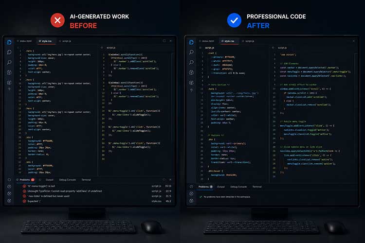 AI-generated code being debugged and corrected
