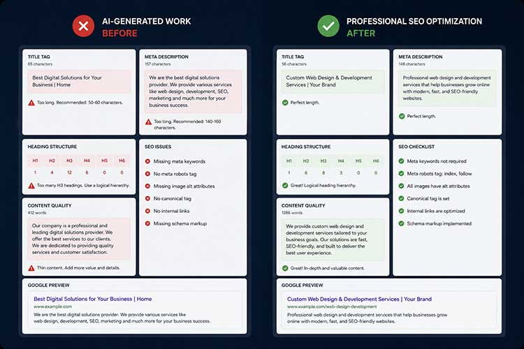 SEO and content audit of an AI-generated website