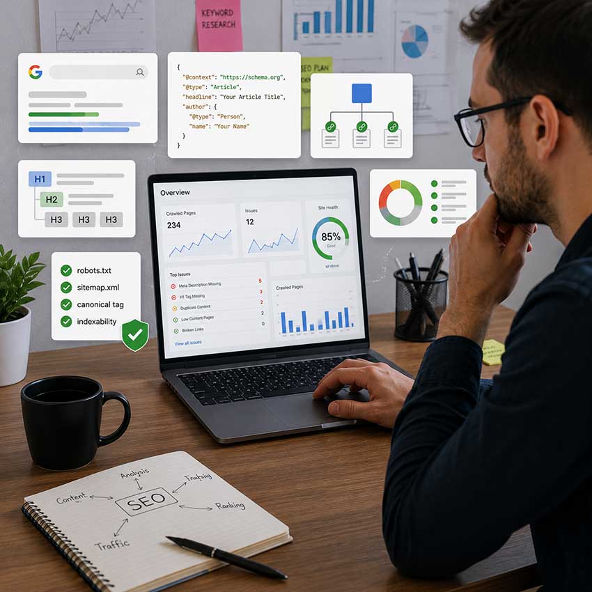 AI-generated SEO audit dashboard reviewed by Neel Networks