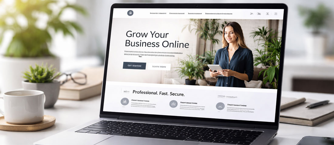 Fast secure and well-maintained WordPress business website on laptop representing the result of the optimal plugin stack and proper maintenance