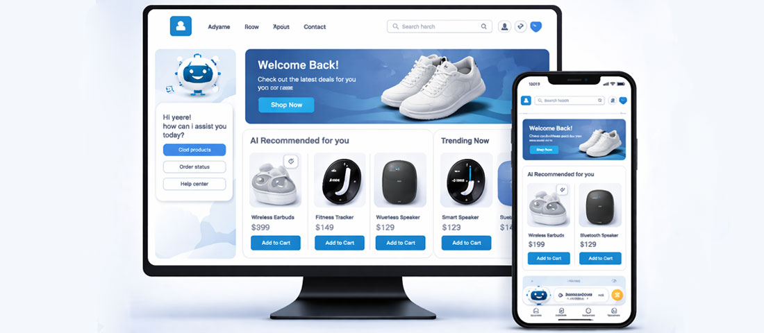 Future of eCommerce 2026 showing AI-powered online store with personalisation automation and modern design trends
