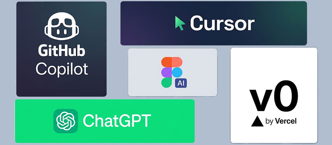 AI development tools in 2026 including GitHub Copilot Cursor Figma AI and v0 by Vercel used by professional web developers