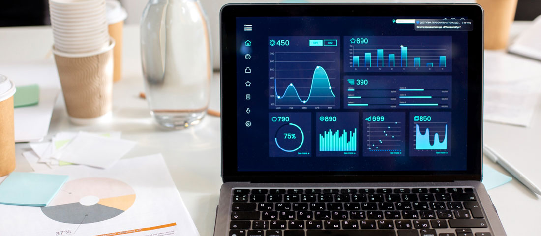Custom web application development showing bespoke business dashboard with interactive features charts and tailored functionality for unique business needs