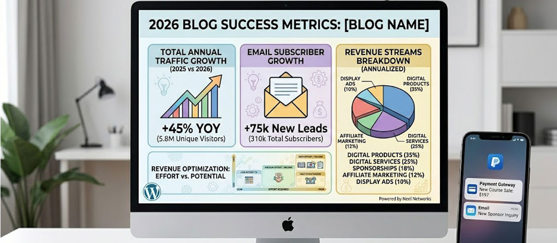 Successful WordPress blog showing strong traffic growth analytics email subscribers and multiple revenue streams representing mature monetized blog in 2026
