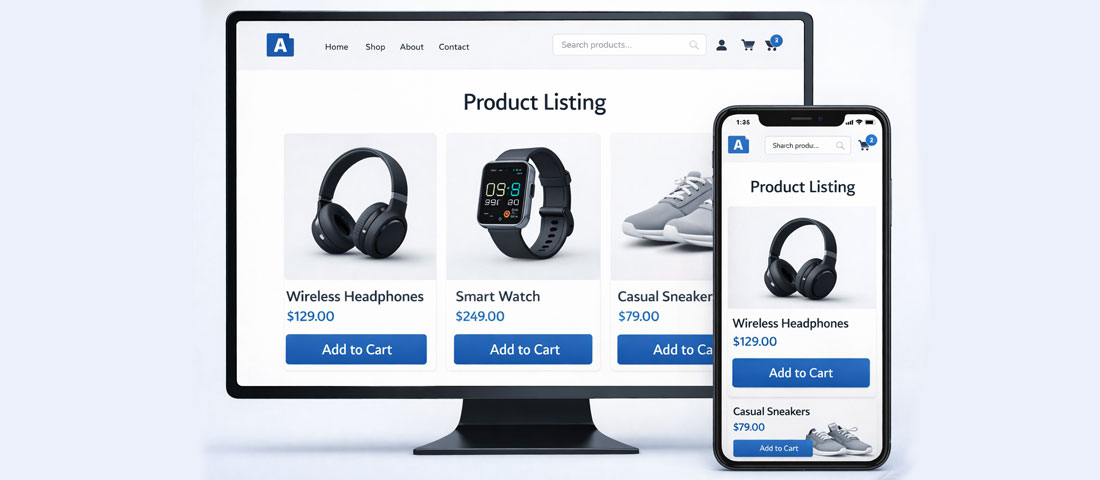 Best eCommerce platform 2026 showing professional online store with product listings clean design and mobile-optimised shopping experience