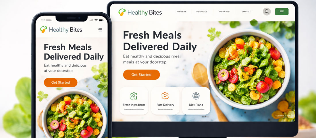 Mobile-first web design showing responsive website displayed on smartphone and desktop demonstrating mobile-first design approach in 2026
