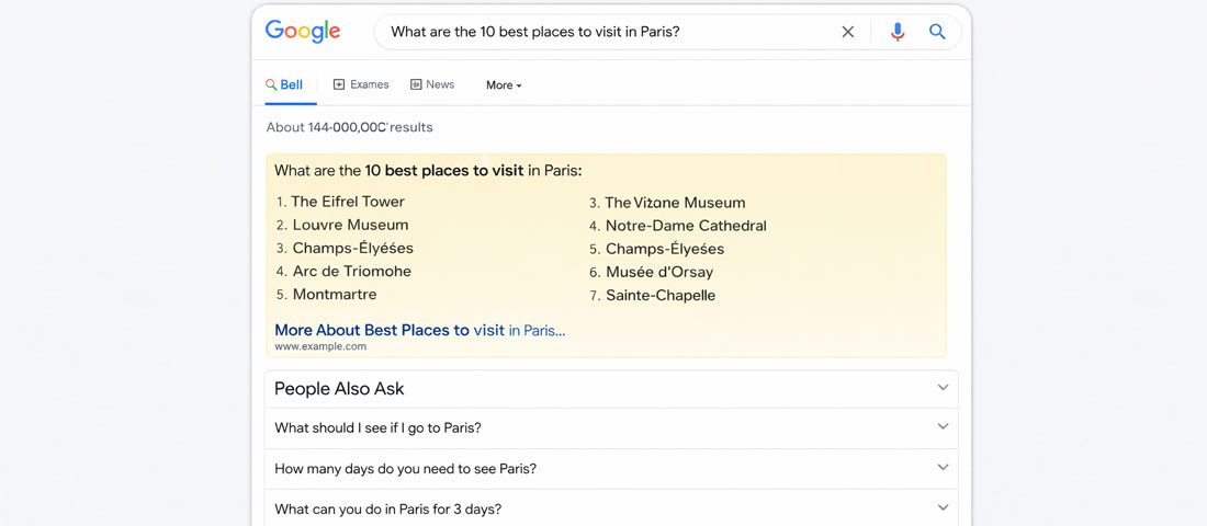Google featured snippet example showing Answer Engine Optimization AEO result for a business query in search results