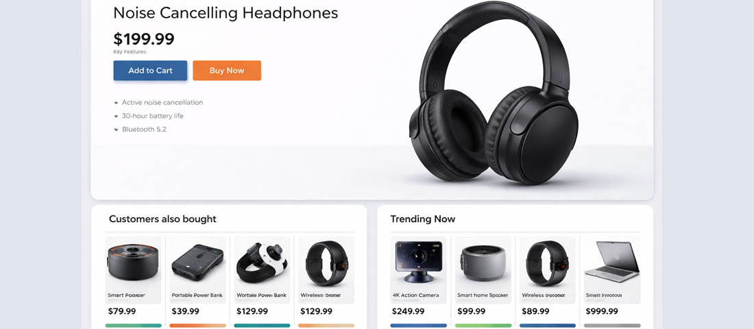 eCommerce design trends 2026 showing modern minimal product listing page with large photography bold typography and clean layout