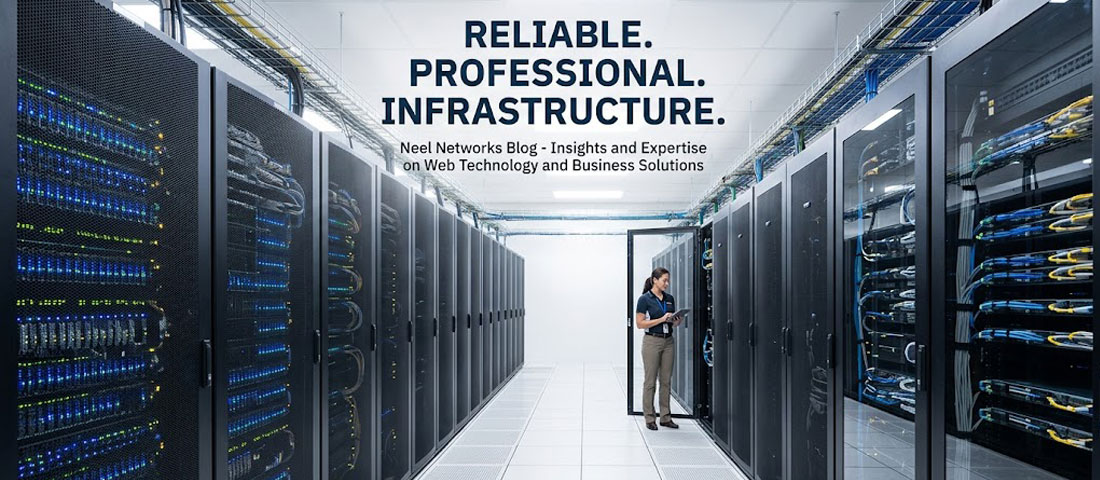 Web hosting guide 2026 showing professional data centre server infrastructure for business websites with reliable performance and uptime