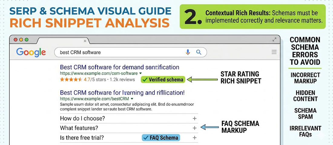 Google search results showing rich snippets with star ratings and FAQ schema markup