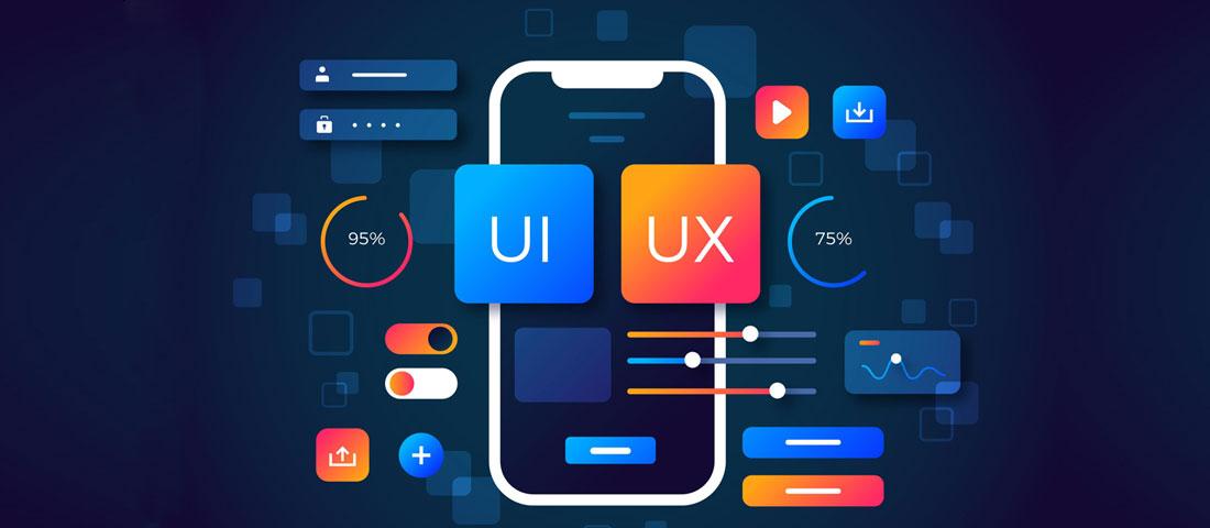UI versus UX design explained showing user interface visual elements on left and user experience journey and wireframes on right