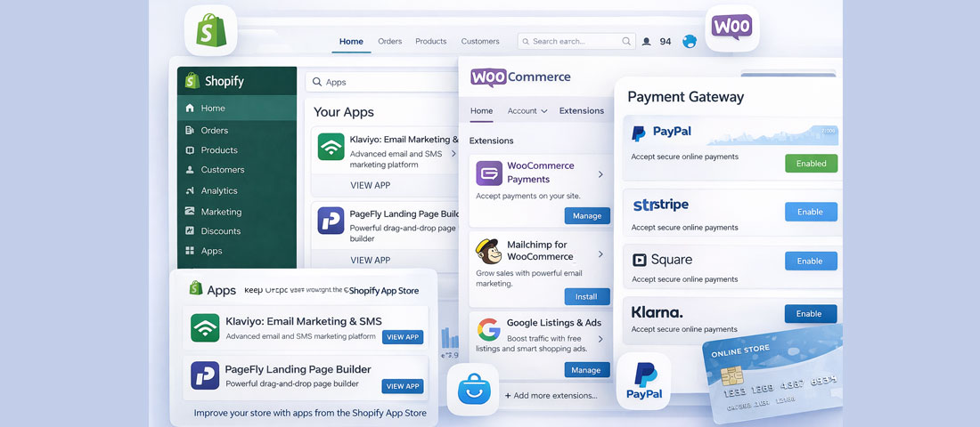 Best WooCommerce extensions Shopify apps and payment gateways for eCommerce stores in 2026 showing tool ecosystem