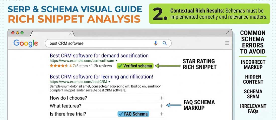 Google search results showing rich snippets with star ratings and FAQ schema markup