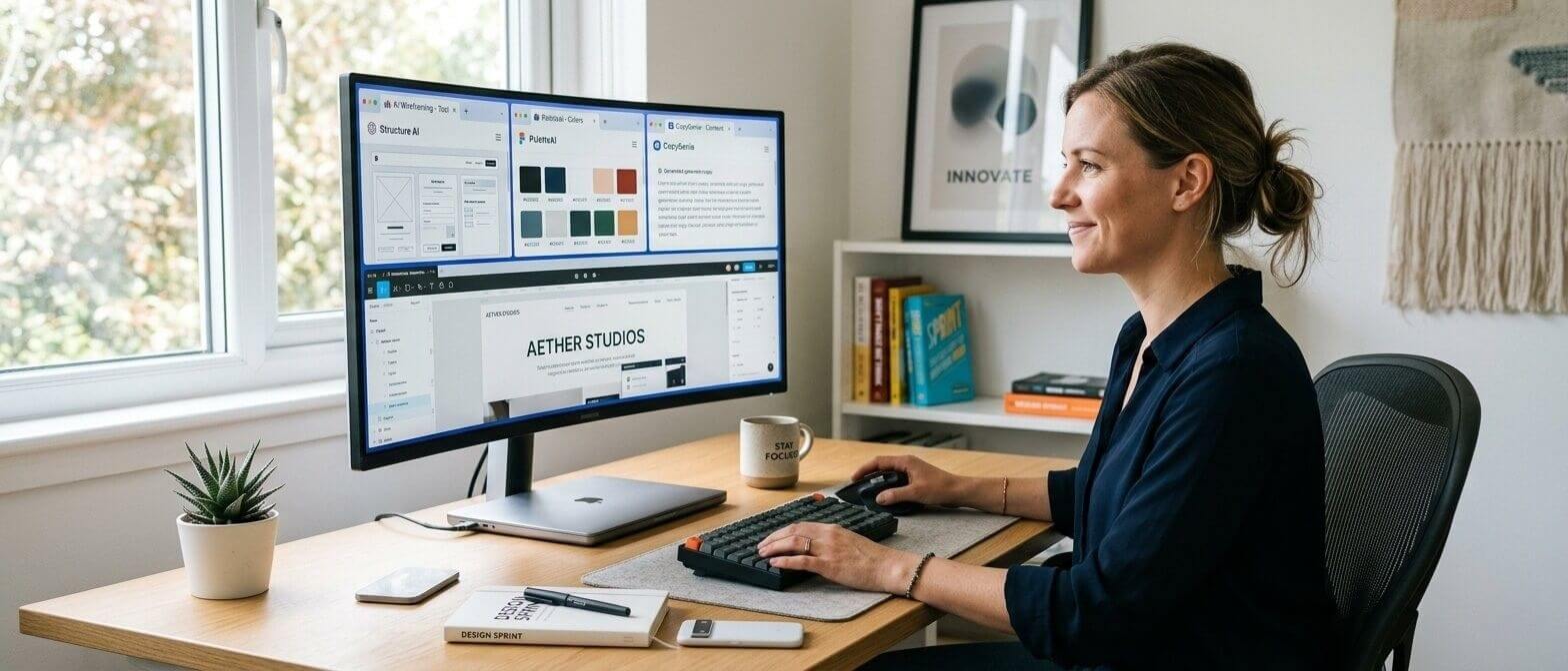 Web design professional using all three AI tools ChatGPT Gemini and Claude simultaneously in browser tabs representing expert multi-tool AI workflow for web agencies in 2026