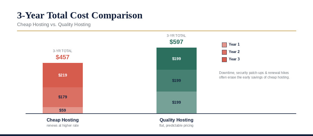 3-year total cost comparison cheap vs quality hosting