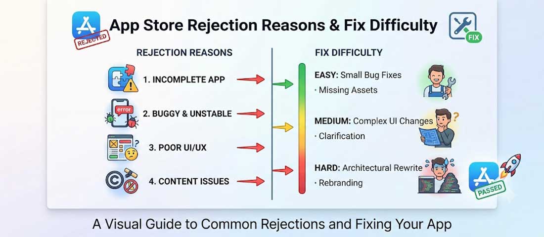 App Store rejection reasons and fix difficulty