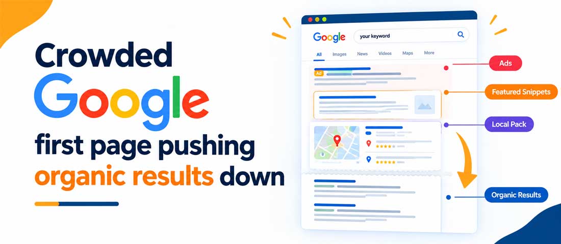 Crowded Google first page pushing organic results down
