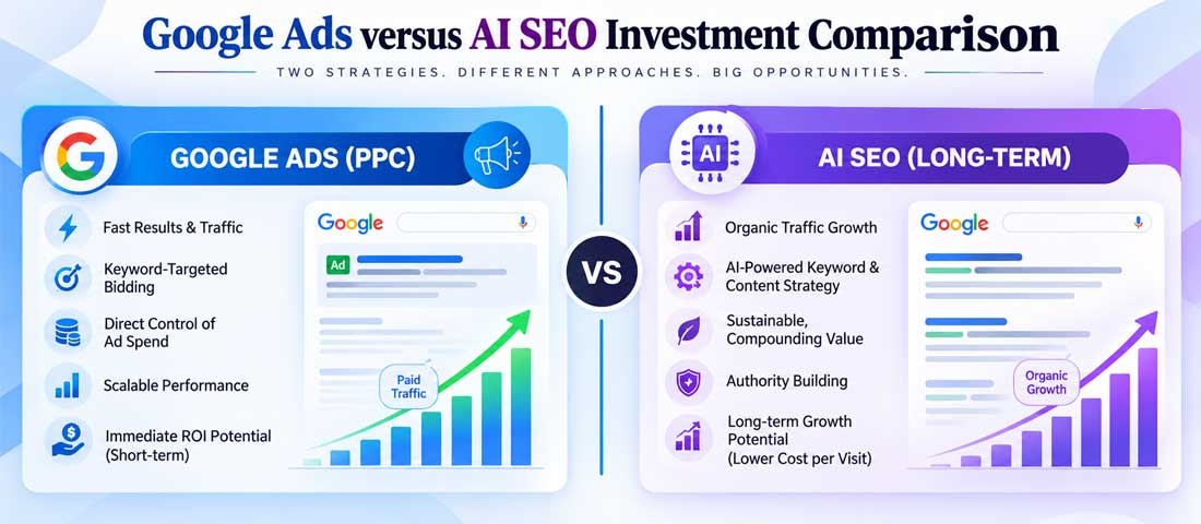 Google Ads versus AI SEO investment comparison