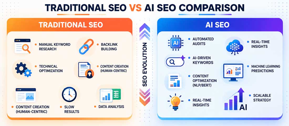 Traditional SEO vs AI SEO comparison